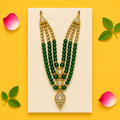 3-Tier Teardrop Pendant Kanha Ji Mala - Green & Gold