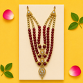 3-Tier Teardrop Pendant Kanha Ji Mala - Red & Gold