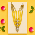 3-Tier Teardrop Pendant Kanha Ji Mala - Yellow & Gold