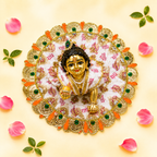 White & Pink "Radhe Radhe" Printed Laddu Gopal Poshak with Heavy Gold & Stone Border