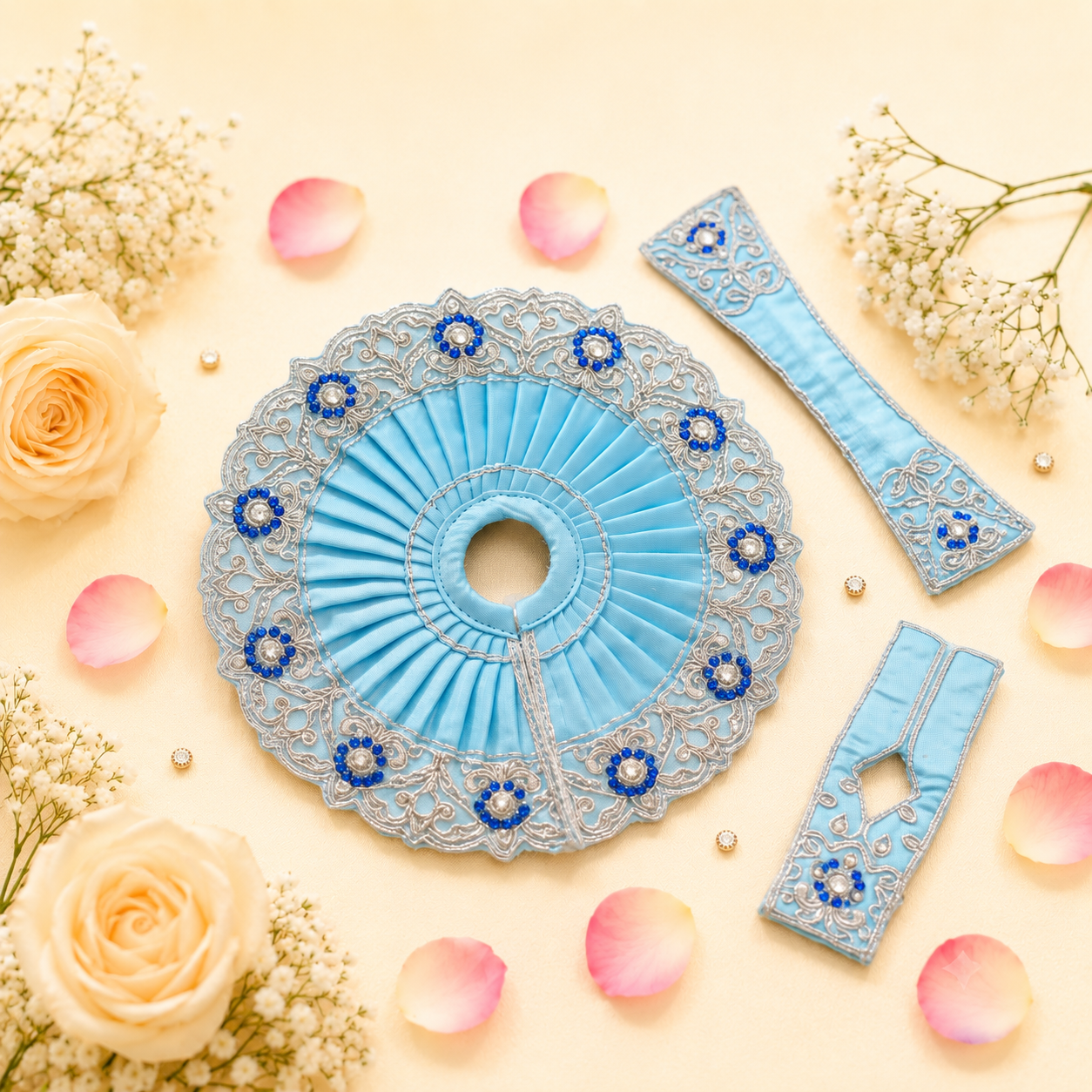 Baby Blue Crystal Embroidered Ladoo Gopal Poshak Set
