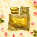 Premium Golden Brocade Laddu Gopal Bedding Set with Shimmering Lace