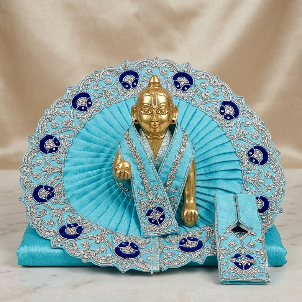 Baby Blue Crystal Embroidered Ladoo Gopal Poshak Set