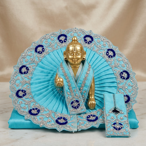 Baby Blue Crystal Embroidered Ladoo Gopal Poshak Set