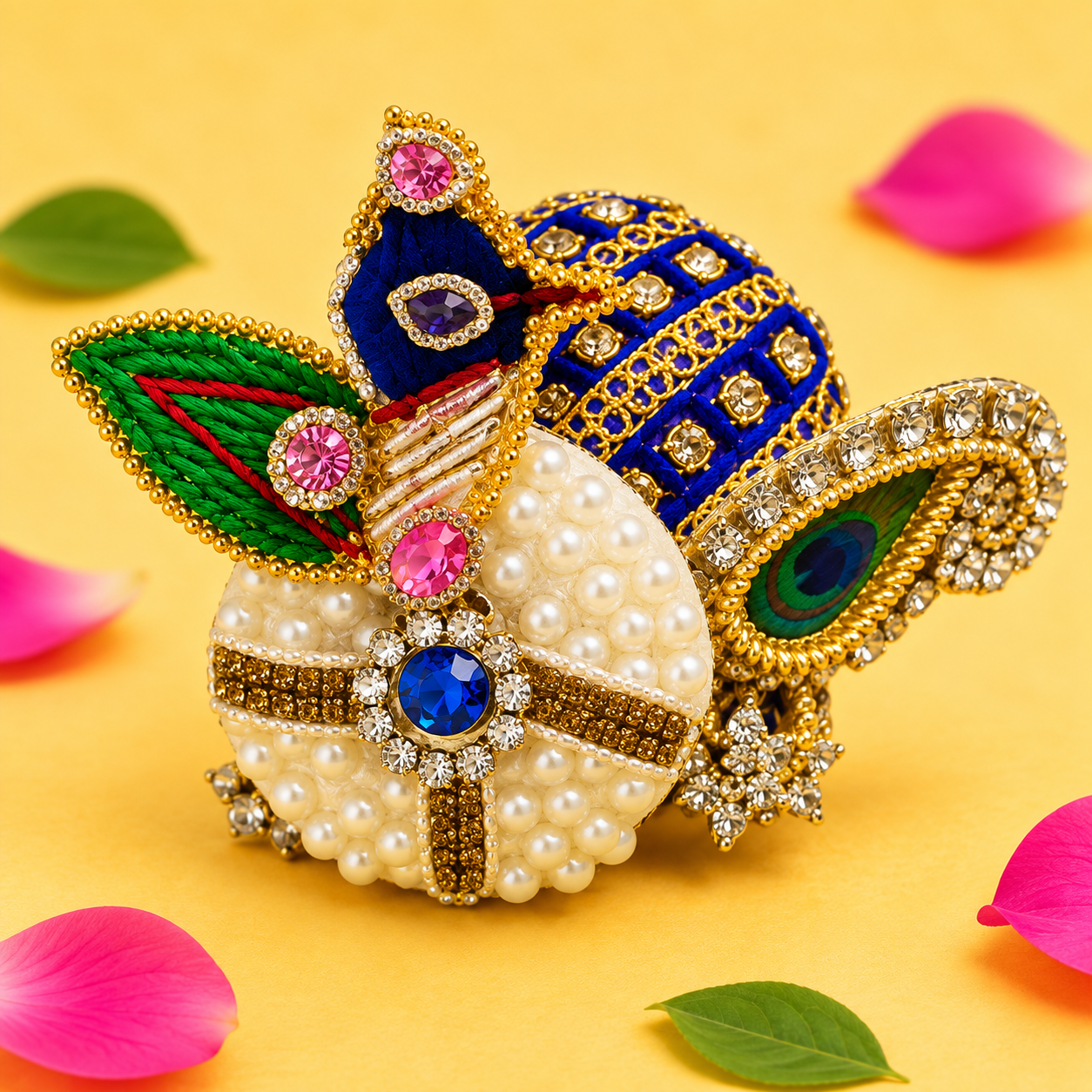 Zari Work Mor Pankh Pagdi for Laddu Gopal - Blue & Gold (Size 2)