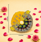 Yellow & Navy Blue Peacock Sequin Ladoo Gopal Poshak Set