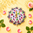 Elegant White & Pink Feather Print Laddu Gopal Poshak with Scalloped Border