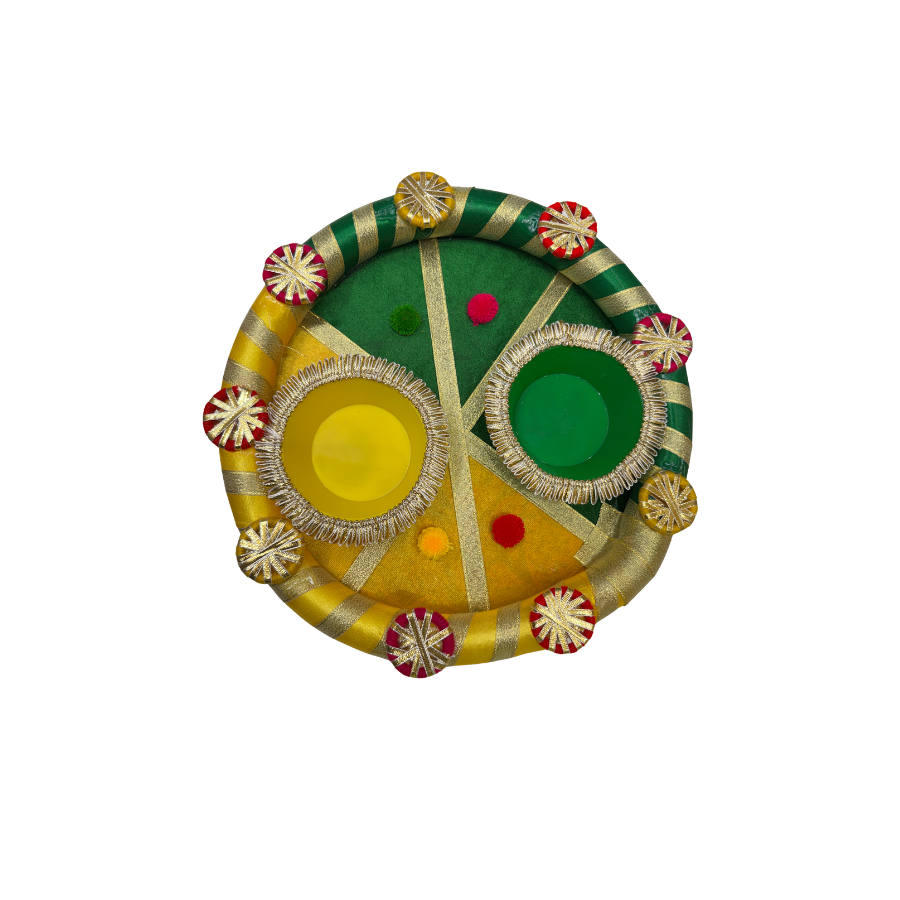 Green & Yellow Fabric Decorative Puja Aarti Thali