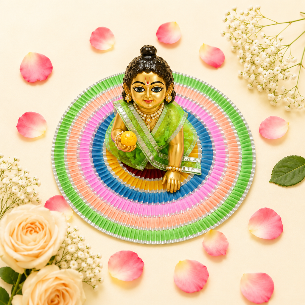Multicolor Pleated Ring Ladoo Gopal Poshak – Green Center
