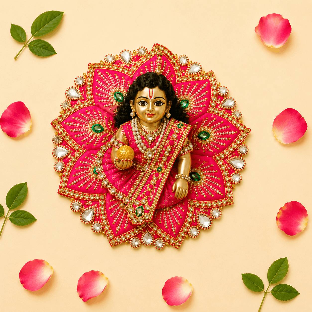 Heavy Hot Pink Peacock Motif Skill Blend Laddu Gopal Poshak with Patka & Choli