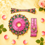 Heavy Motif Pink Silk Poshak Set for Laddu Gopal (with Choli & Patka)