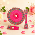 Hot Pink & Blue Floral Mirror Work Ladoo Gopal Poshak Set