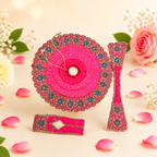 Hot Pink & Blue Floral Mirror Work Ladoo Gopal Poshak Set