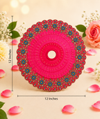 Hot Pink & Blue Floral Mirror Work Ladoo Gopal Poshak Set