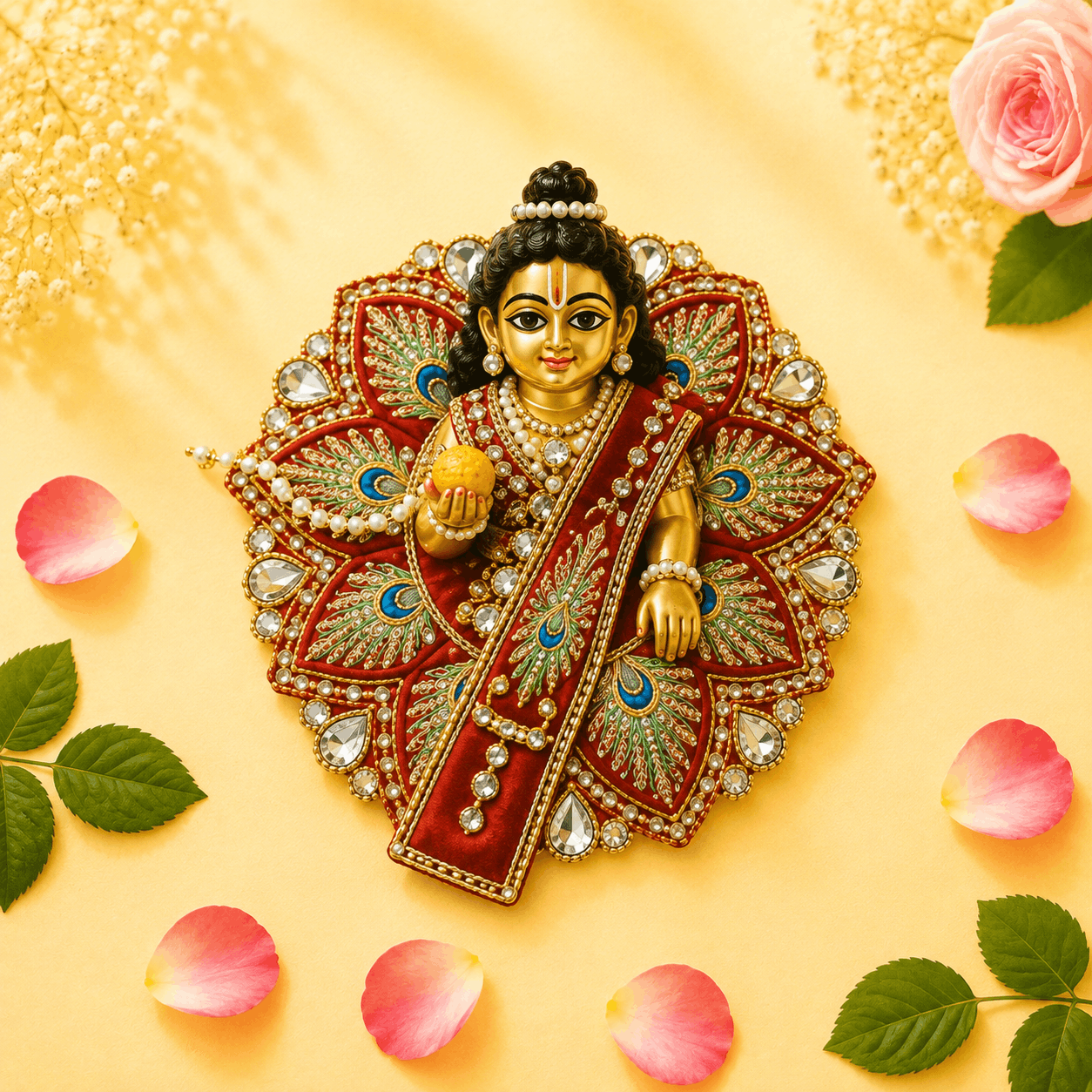 Heavy Red Peacock Motif Skill Blend Laddu Gopal Poshak with Patka & Choli