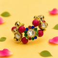 Rhinestone Beaded Open Cuff Kada for Kanha Ji - Magenta & Gold (Size 2) (1 pair)