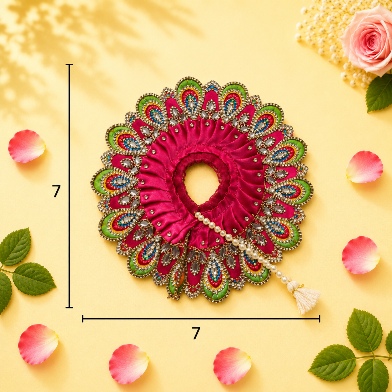 Heavy Motif Magenta Silk Poshak Set for Laddu Gopal (with Choli & Patka)