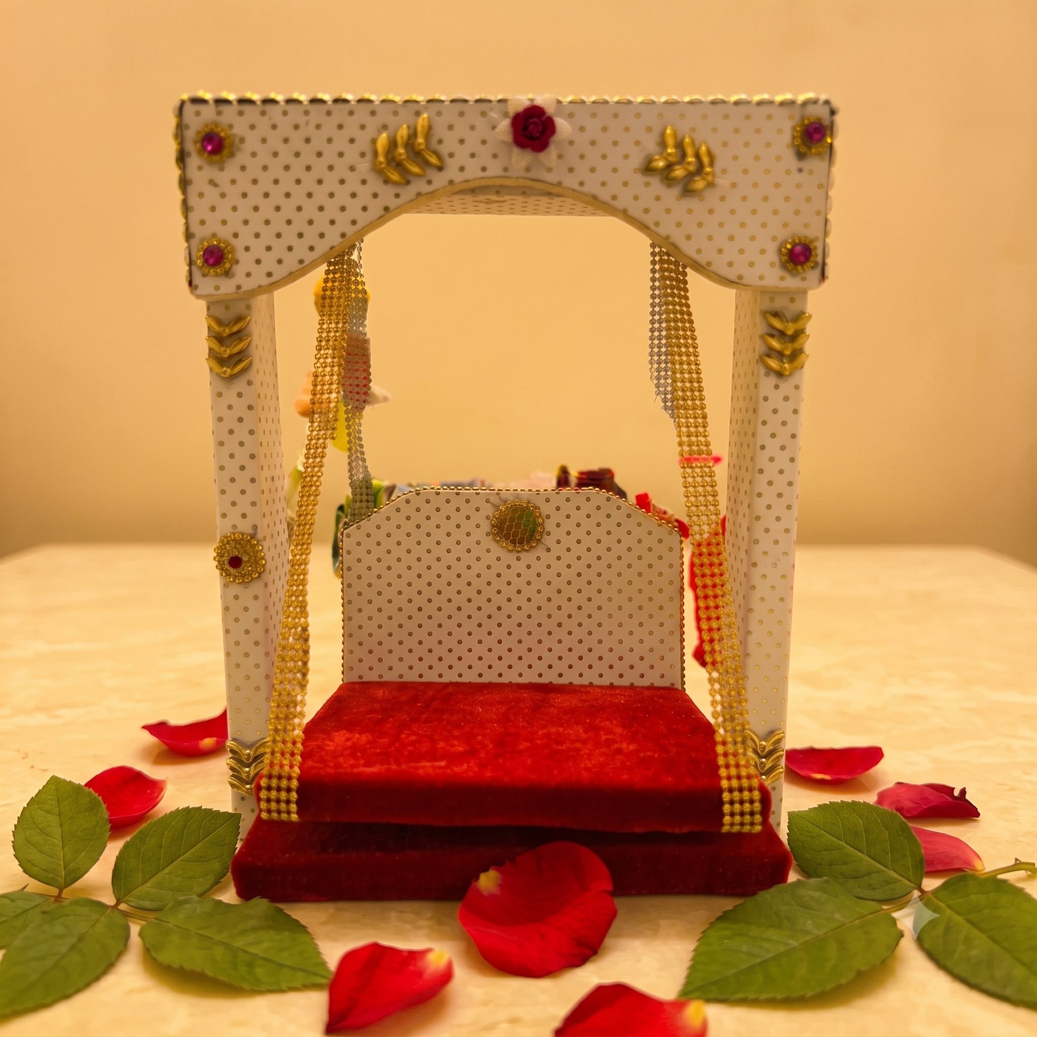 Decorative Red Velvet Palana with Lace for Kanha Ji - Red (Size 5)