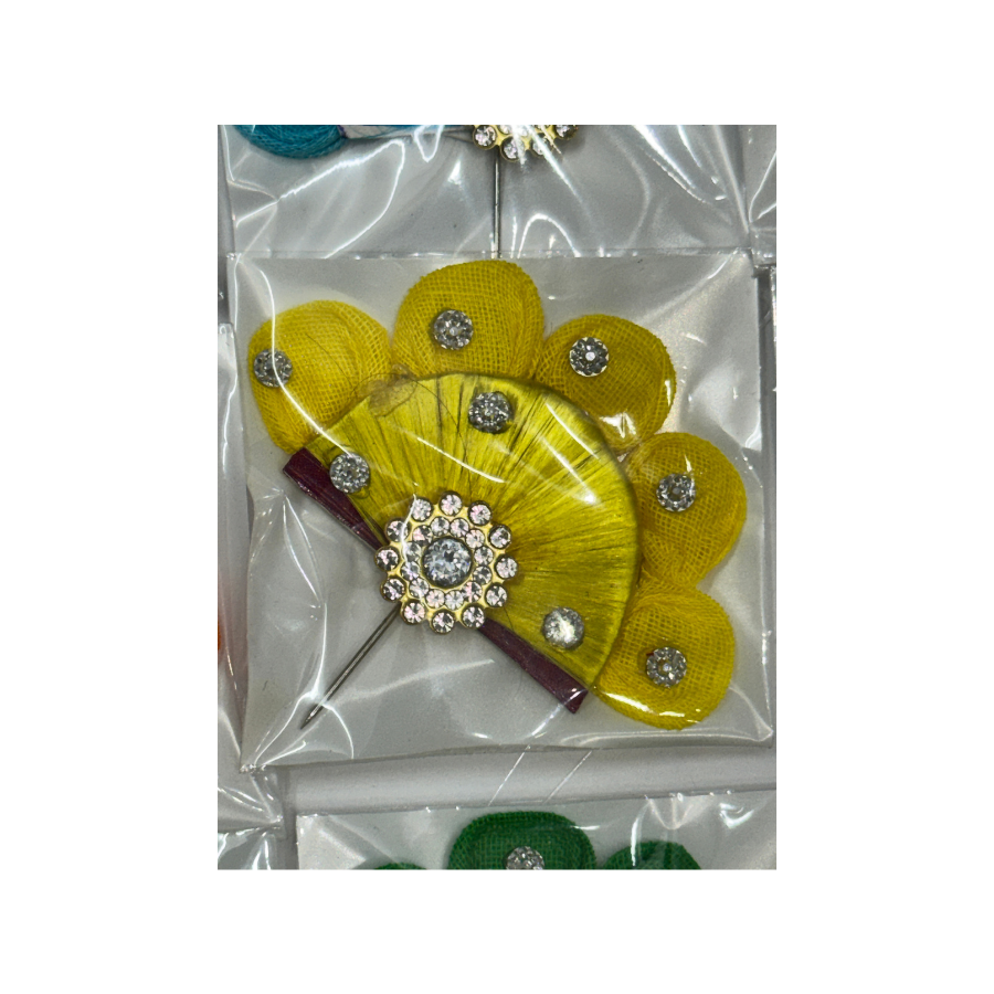 Yellow Sinamay Kanha Ji Kalgi or Pagdi Pin