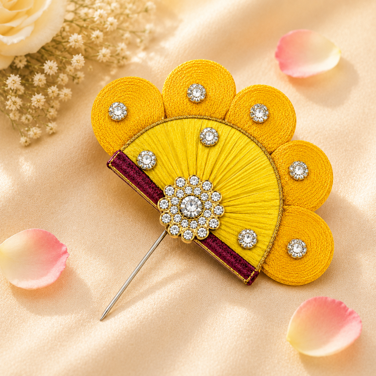 Yellow Sinamay Kanha Ji Kalgi or Pagdi Pin