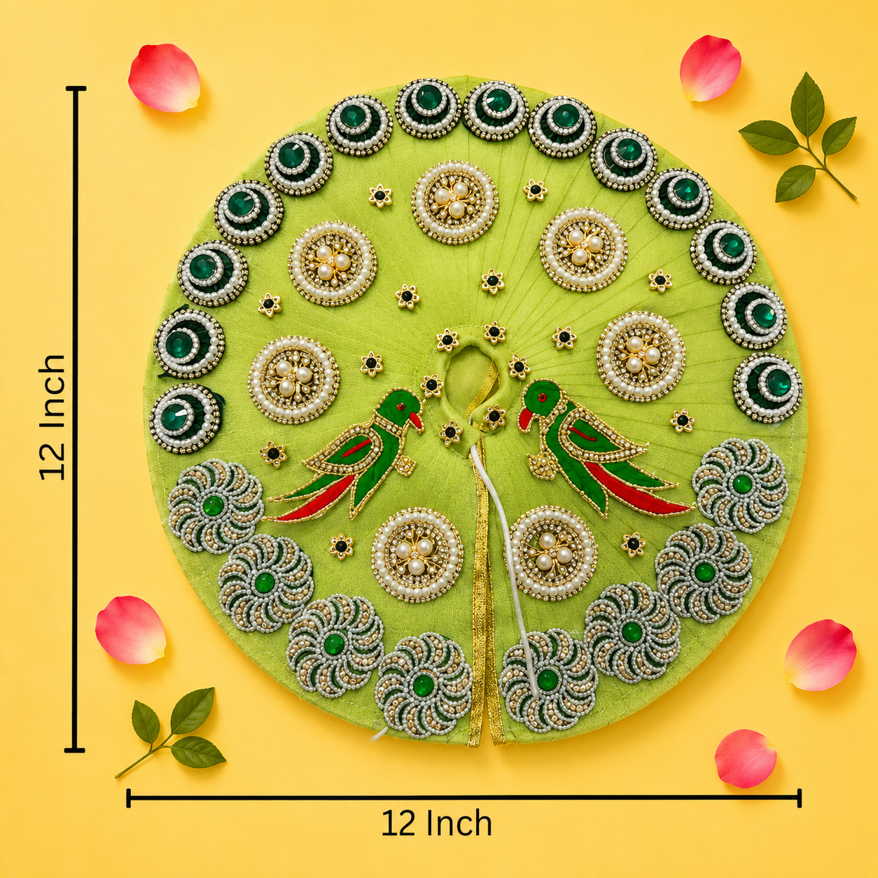Light Green Parrot Motif Laddu Gopal Poshak with Heavy Pearl & Stone Work