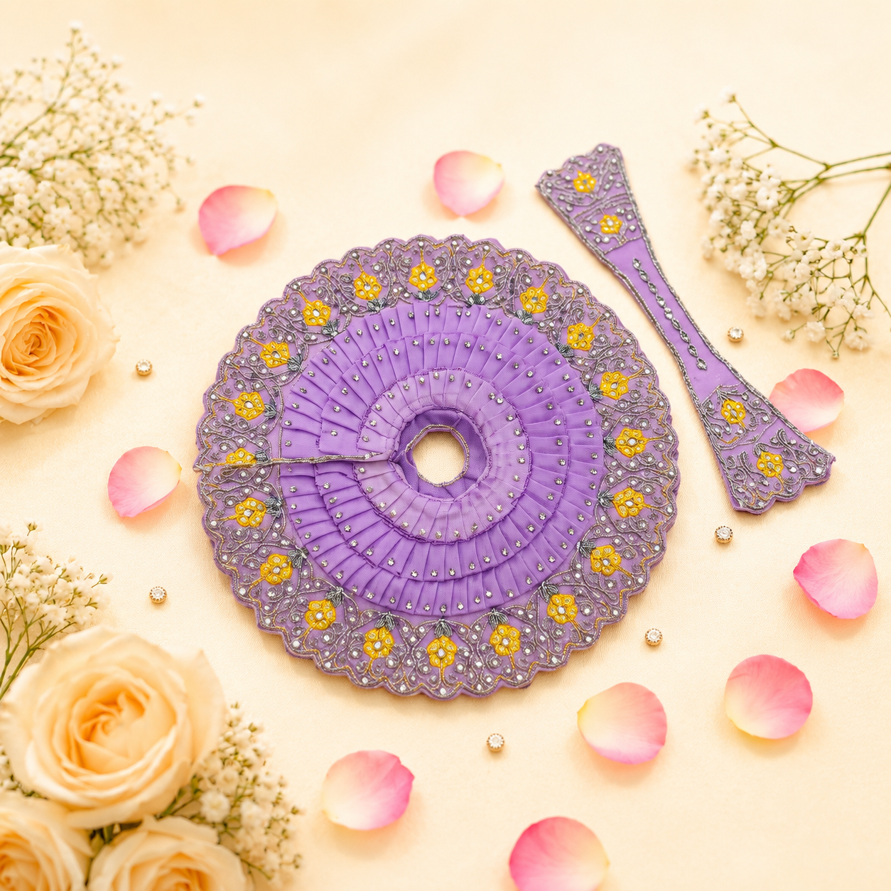 Lavender & Gold Floral Embroidered Ladoo Gopal Poshak Set