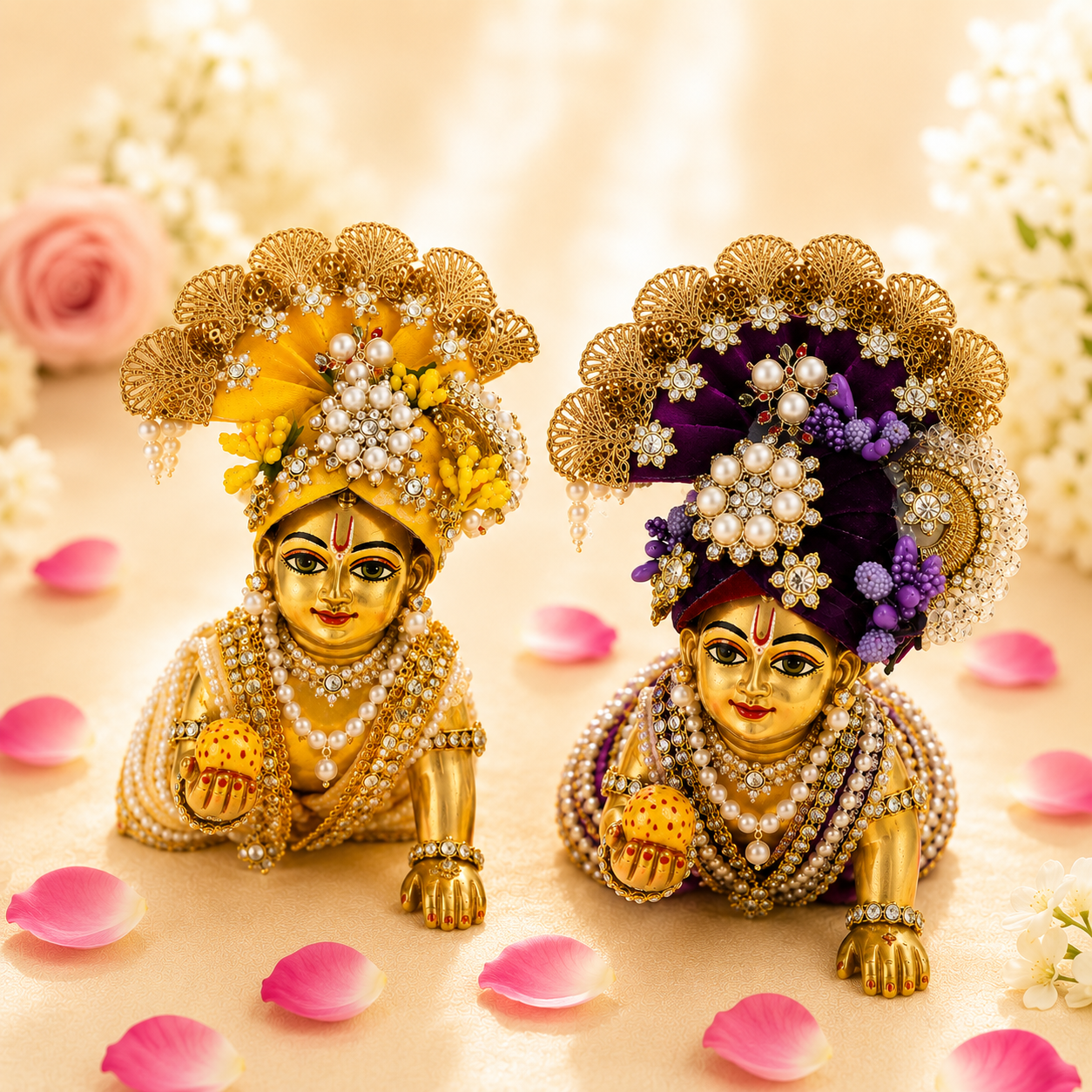 Purple & Yellow Decorative Laddu Gopal Mukut Set