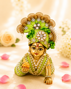 Green Pearl & Crystal Embellished - Laddu Gopal Mukut