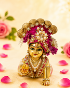 Magenta Pearl & Crystal Embellished  - Laddu Gopal Mukut