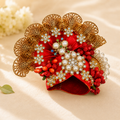 Orange Pearl & Crystal Embellished - Laddu Gopal Mukut