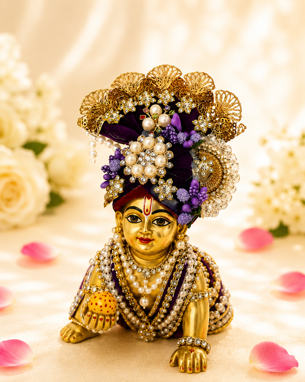 Purple Pearl & Crystal Embellished - Laddu Gopal Mukut