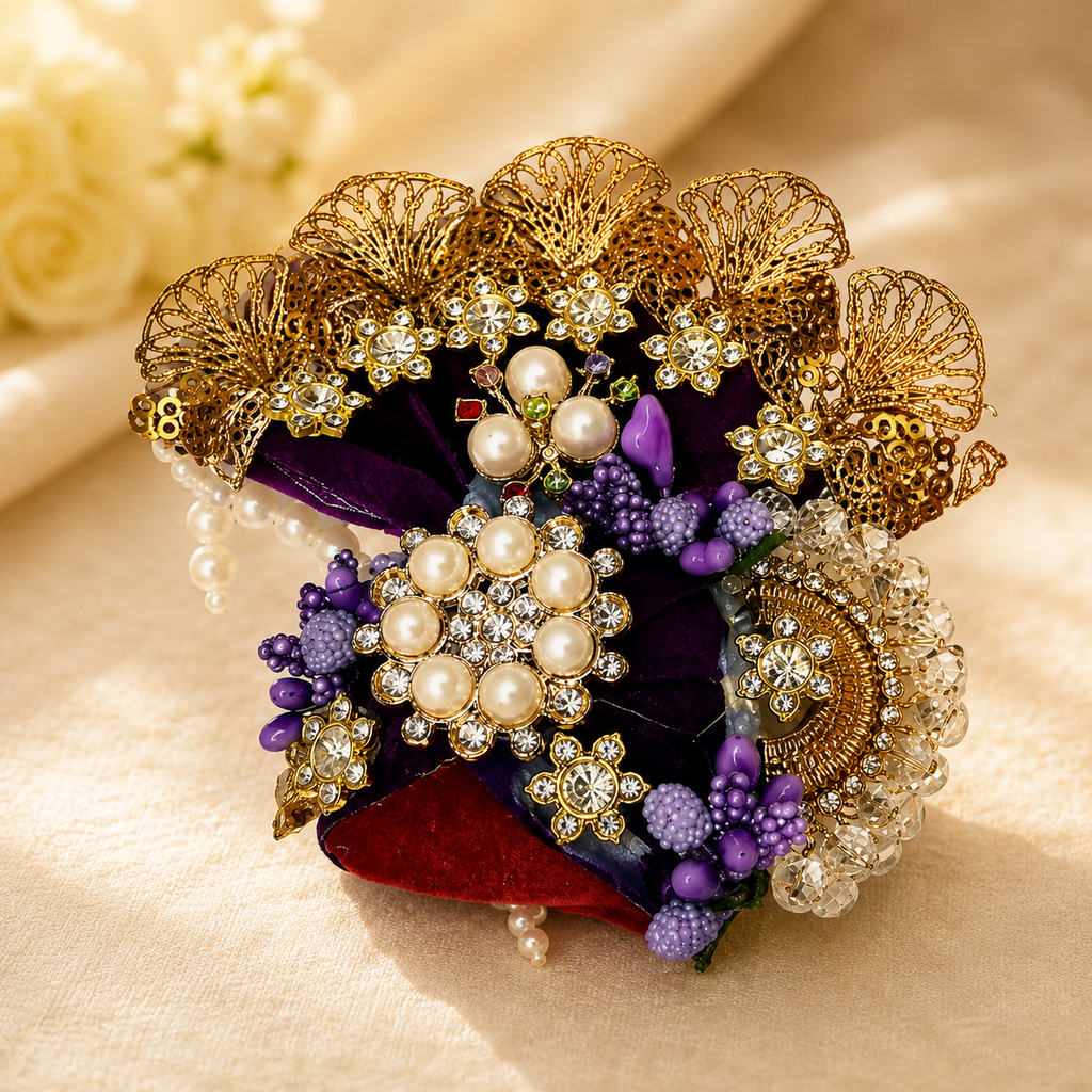 Purple Pearl & Crystal Embellished - Laddu Gopal Mukut
