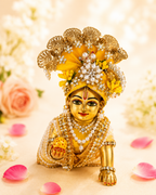 Yellow Pearl & Crystal Embellished - Laddu Gopal Mukut