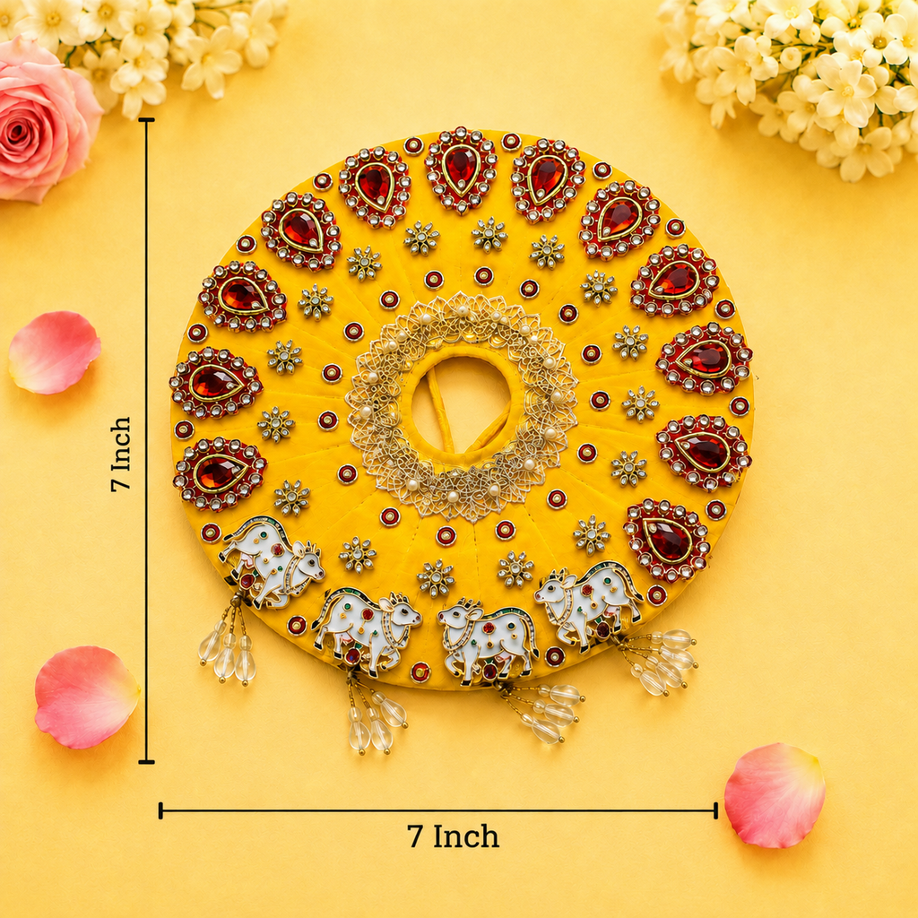Yellow & Red Embroidered Cow Motif Ladoo Gopal Poshak Set