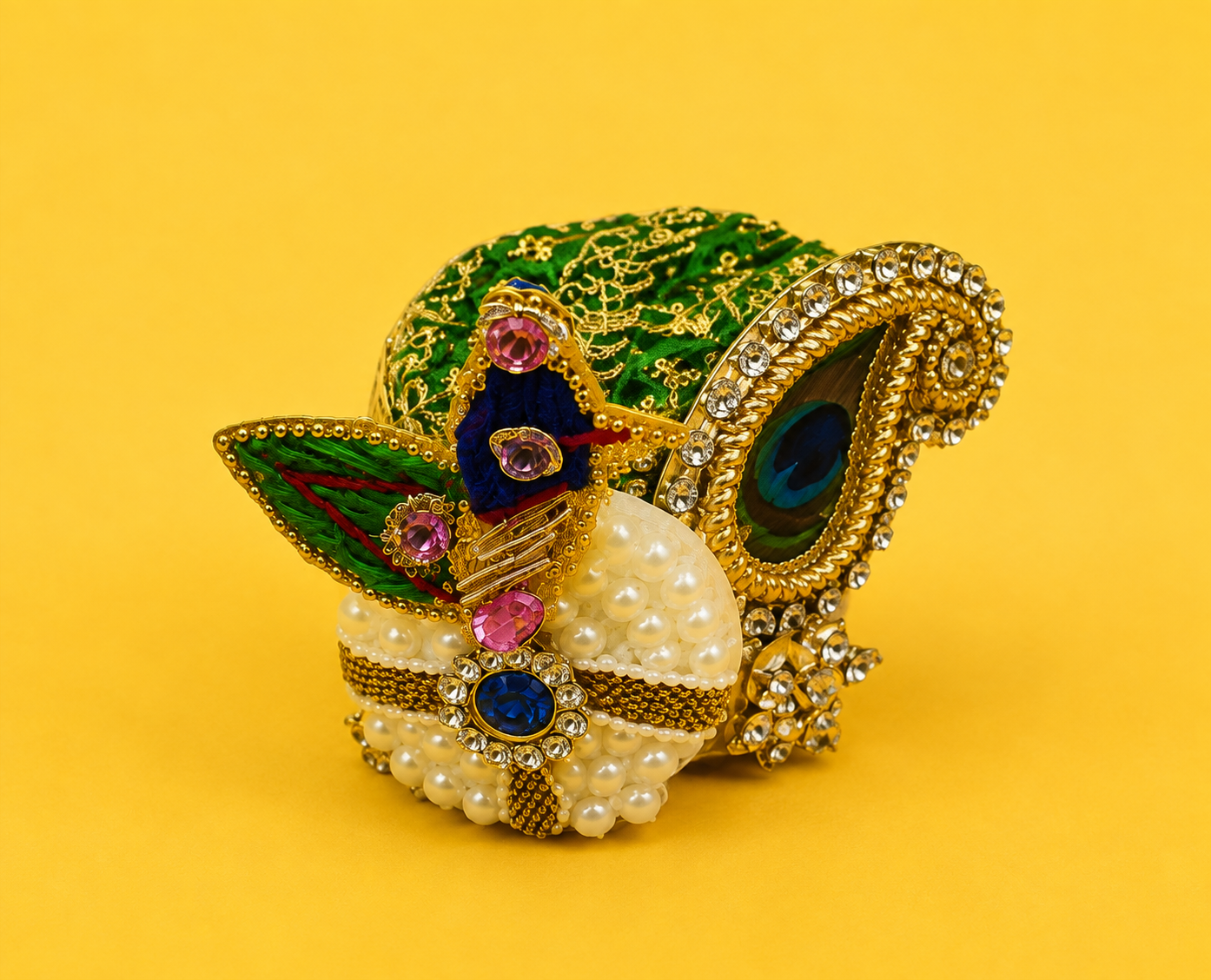 Zari Work Mor Pankh Pagdi for Laddu Gopal - Green & Gold (Size 2)