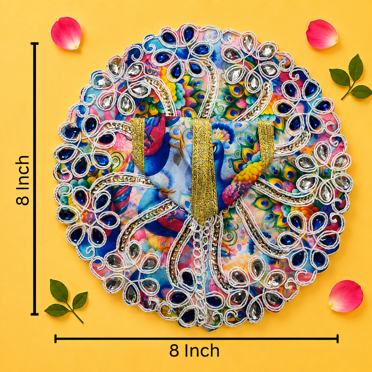 Vibrant Blue Multicolor Printed Laddu Gopal Poshak with Heavy Stone Work