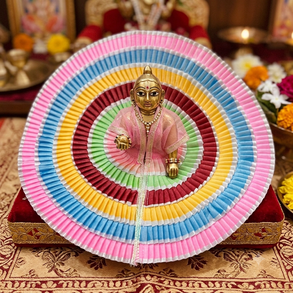 Multicolor Rainbow Pleated Ring Ladoo Gopal Poshak