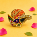 Zari Work Mor Pankh Pagdi for Laddu Gopal - Orange & Gold (Size 2)