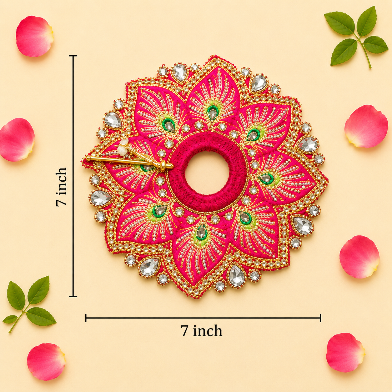 Heavy Hot Pink Peacock Motif Skill Blend Laddu Gopal Poshak with Patka & Choli