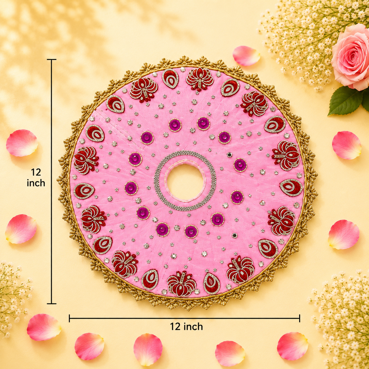 Pink & Maroon Floral Mirror Work Ladoo Gopal Poshak Set