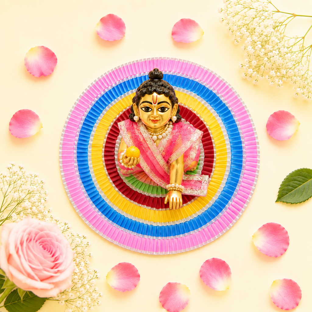 Multicolor Rainbow Pleated Ring Ladoo Gopal Poshak