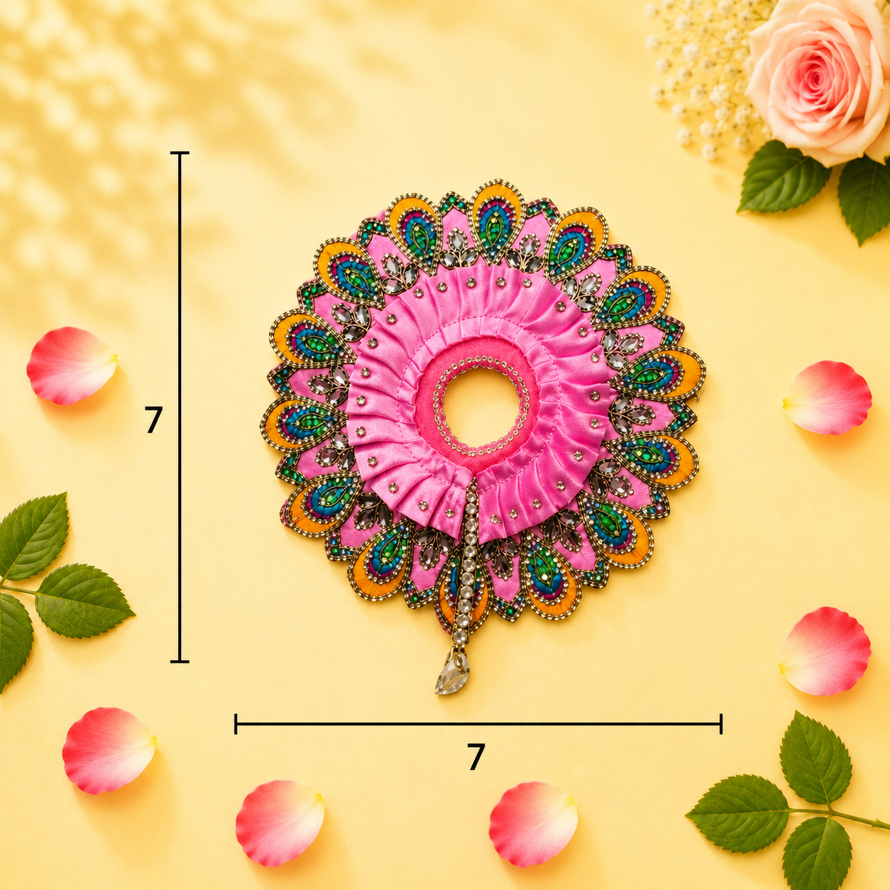 Heavy Motif Pink Silk Poshak Set for Laddu Gopal (with Choli & Patka)