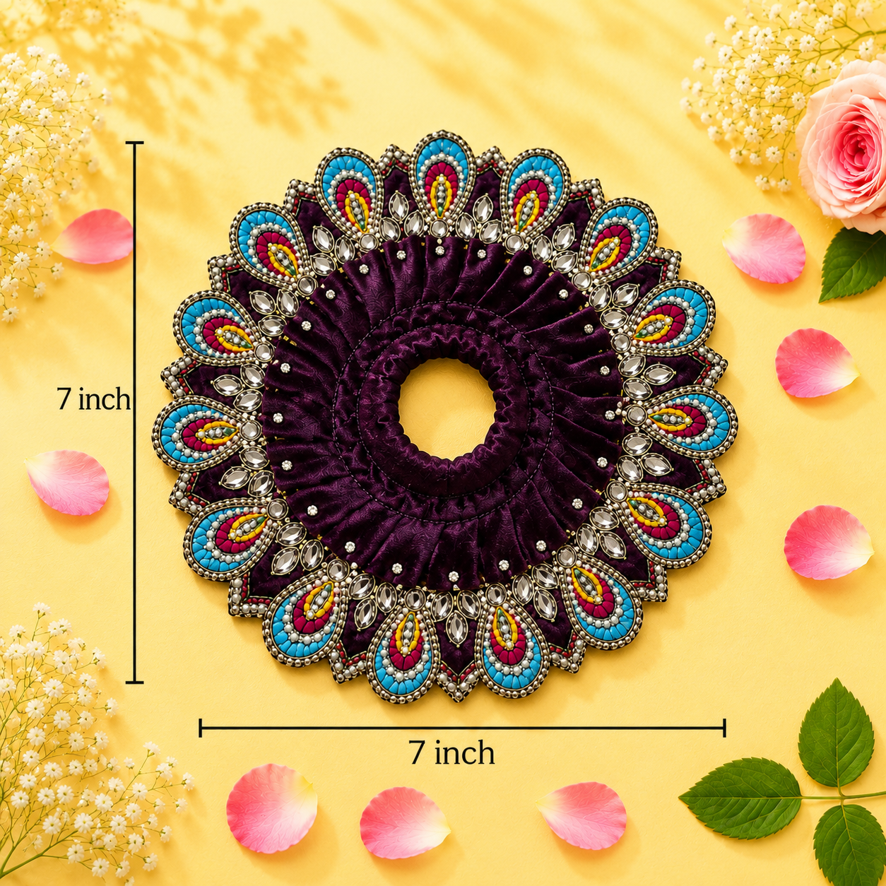 Heavy Motif Purple Silk Poshak Set for Laddu Gopal (with Choli & Patka)