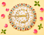 White & Gold "Radhe Radhe" Printed Laddu Gopal Poshak with Heavy Stone Border