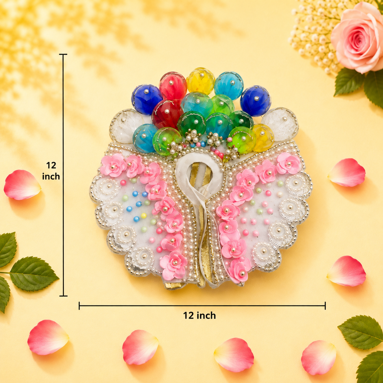 White Designer Laddu Gopal Poshak with Matching Pagdi (Floral Work)