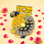 Yellow & Navy Blue Peacock Sequin Ladoo Gopal Poshak Set