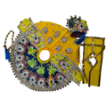 Yellow Peacock Feather Kundan Ladoo Gopal Poshak – Complete Set Display