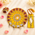 Yellow & Red Embroidered Cow Motif Ladoo Gopal Poshak Set