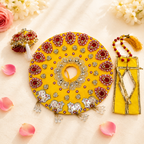 Yellow & Red Embroidered Cow Motif Ladoo Gopal Poshak Set