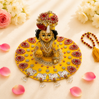 Yellow & Red Embroidered Cow Motif Ladoo Gopal Poshak Set
